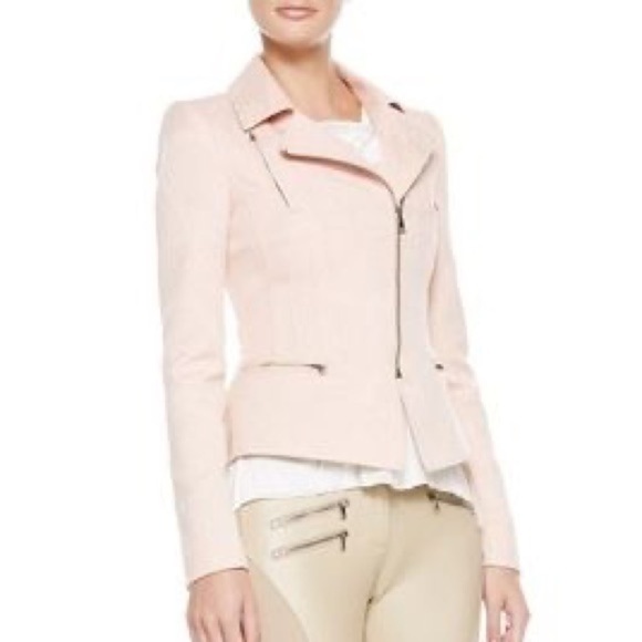 BCBGMAXAZRIA Boe Pink Textured Cotton Moto Motorcycle Jacket EUC Size Small - Picture 5 of 12